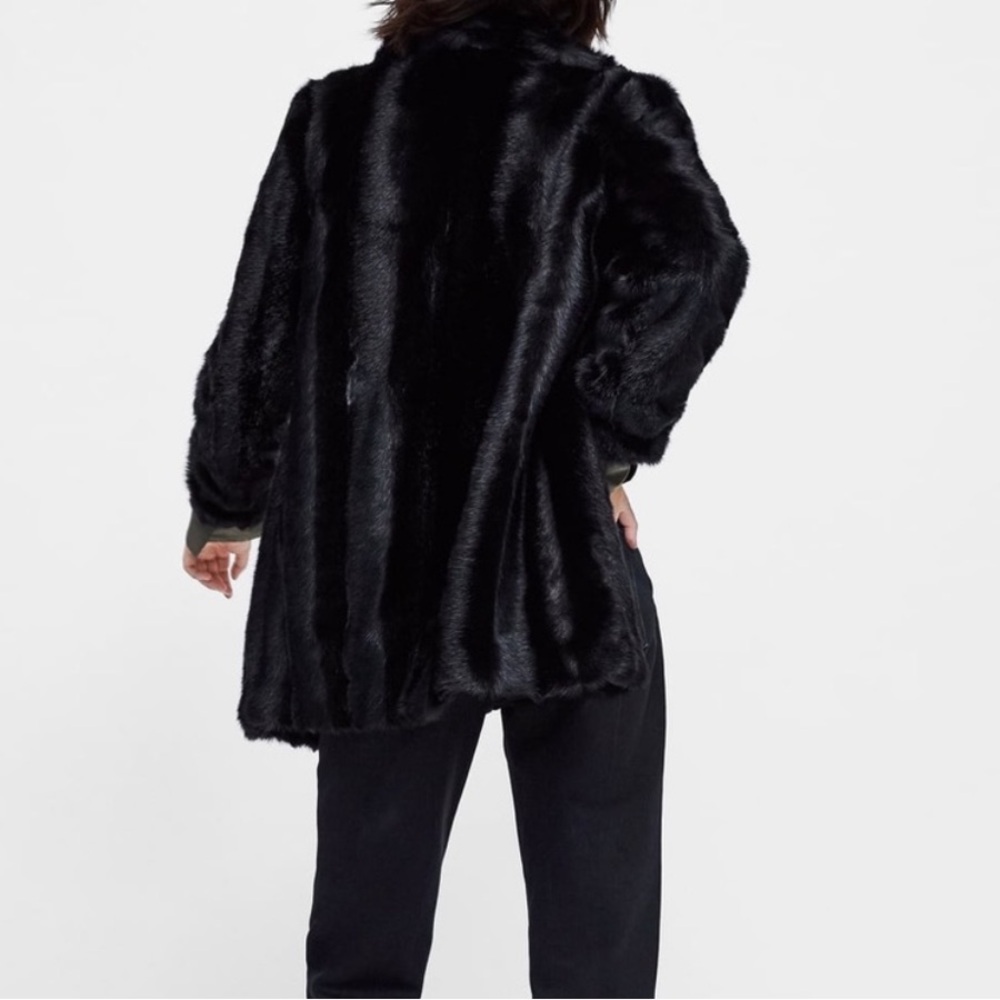 Zara NWT black lapel collar faux fur coat - Picture 8 of 10